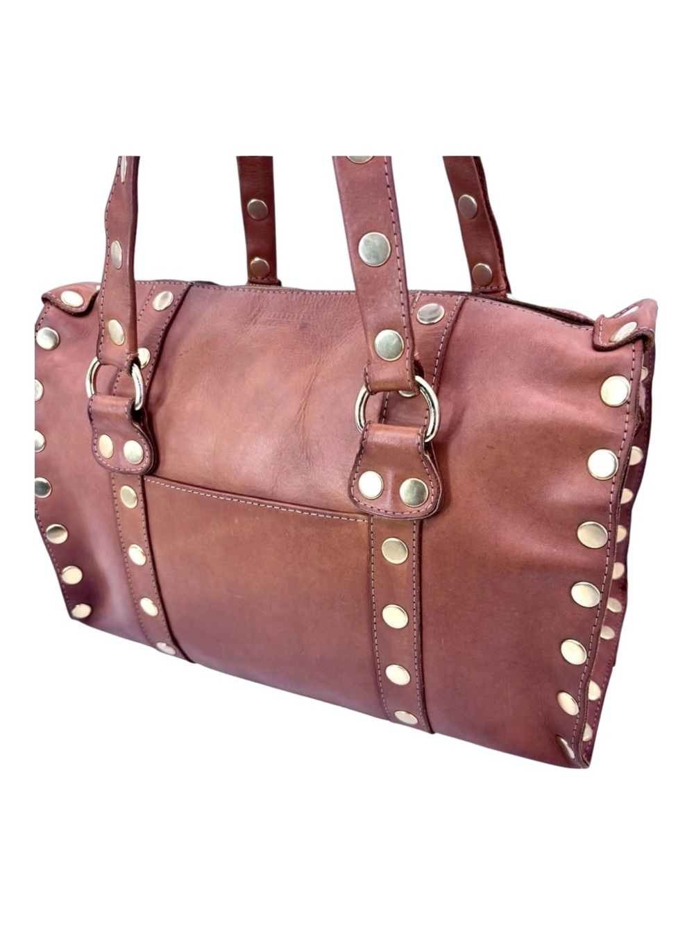Hammitt Westwood Bag Elevated Chic Gold Studded Rivets Dr Brown Leather Satchel - Picture 3 of 14